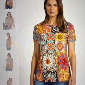 Johnny Was The Janie Favorite Short Sleeve Crew Neck Swing Tee XS